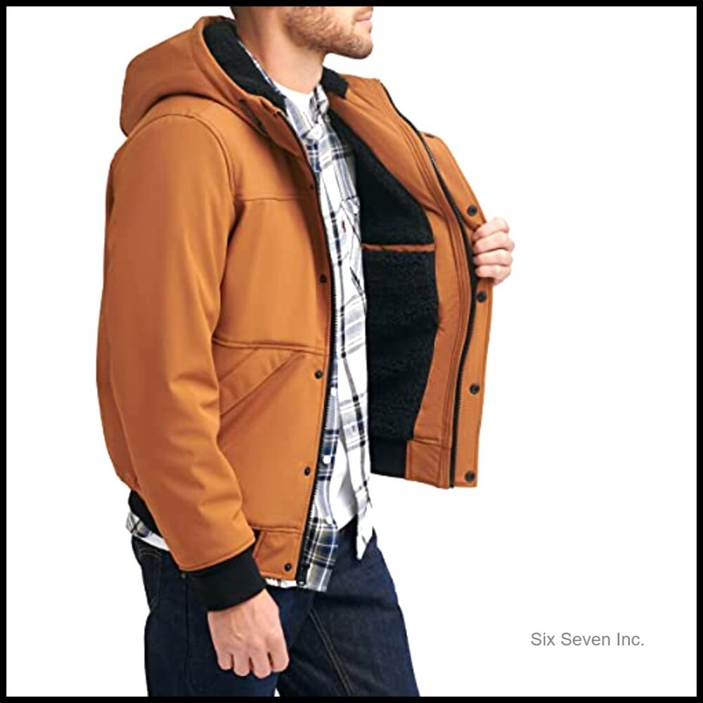 Sherpa Lined Bomber Jacket Soft Shell Hooded Perf… - image 4